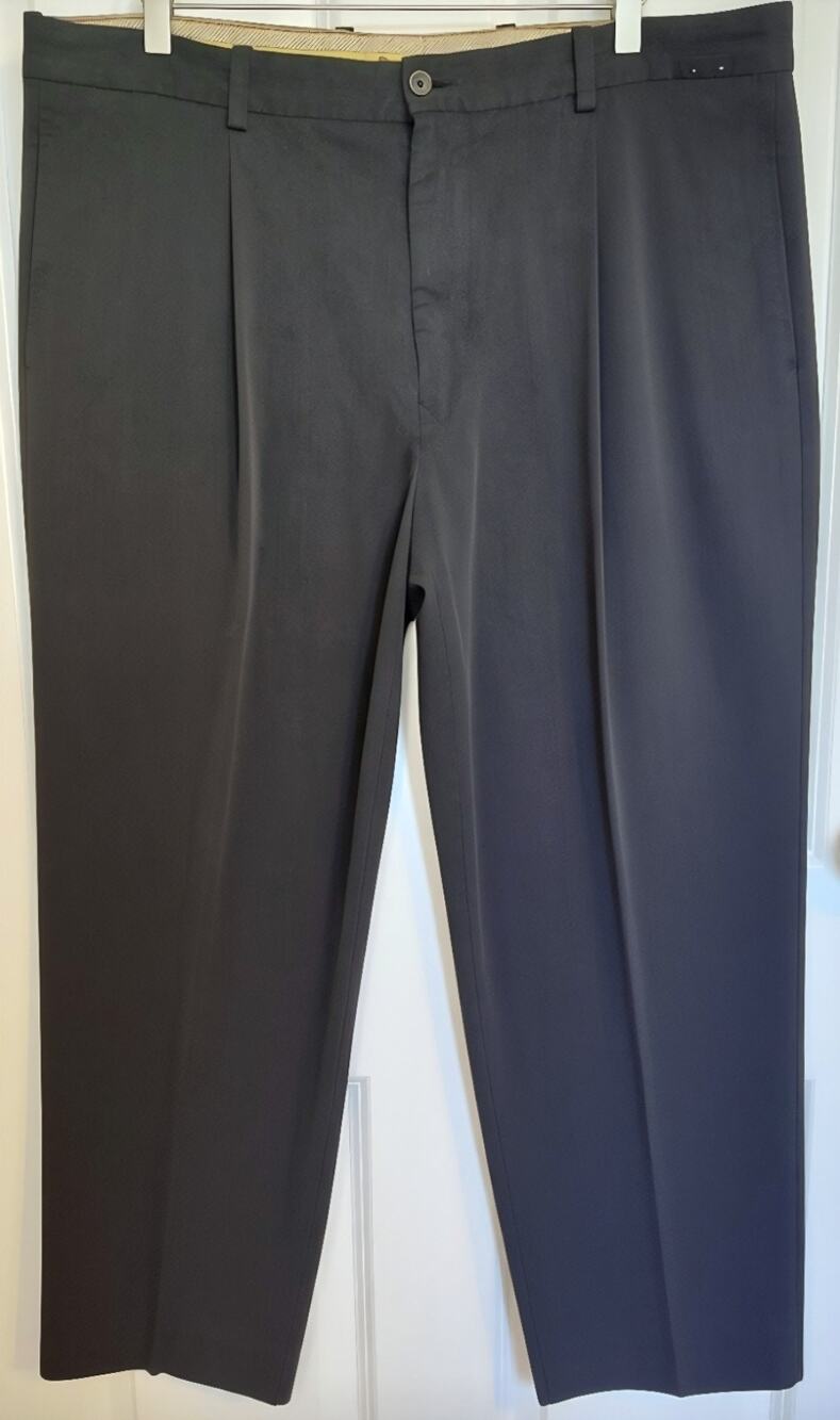 Tommy Bahama Mens Silk Bamboo Pleated Dress Pants Dark Grey Herringbone 40×30